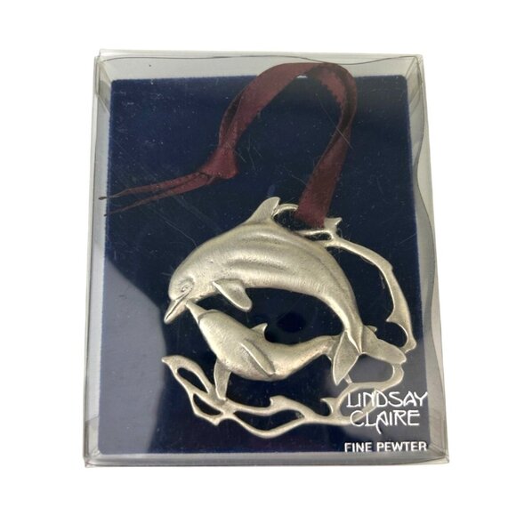 Lindsay Claire Fine Pewter Dolphin Ornament Coastal Ornament Christmas Holiday - Picture 1 of 12